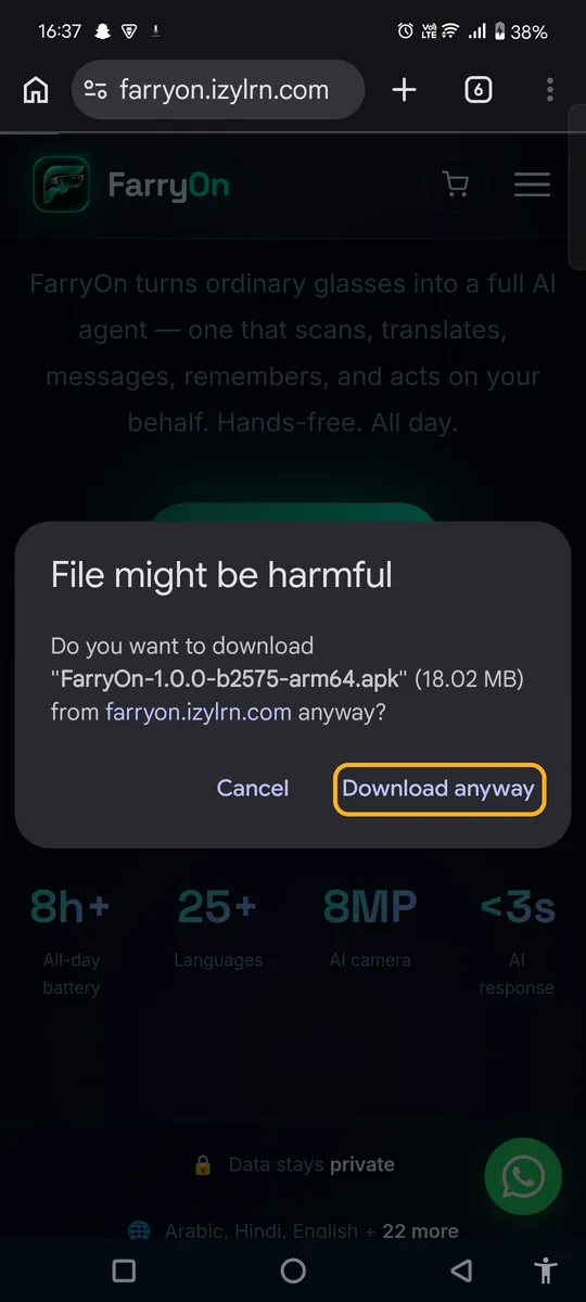 Chrome asking whether to download the file anyway
