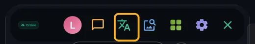 Menu bar with the translate icon marked