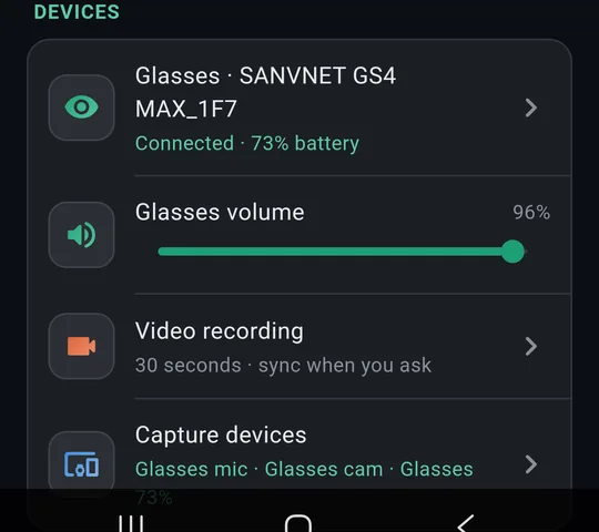 Devices: glasses, volume, video recording, capture devices