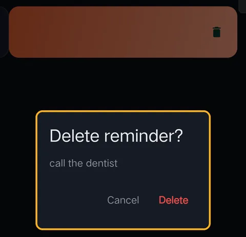 Delete reminder? with Cancel and Delete